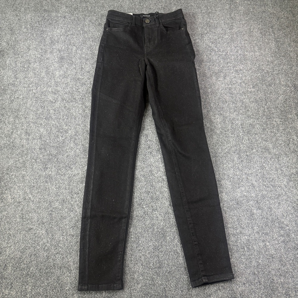 GUESS Jeans 1981 Skinny High Black Sparkle Glitter 24 NWT Y2K